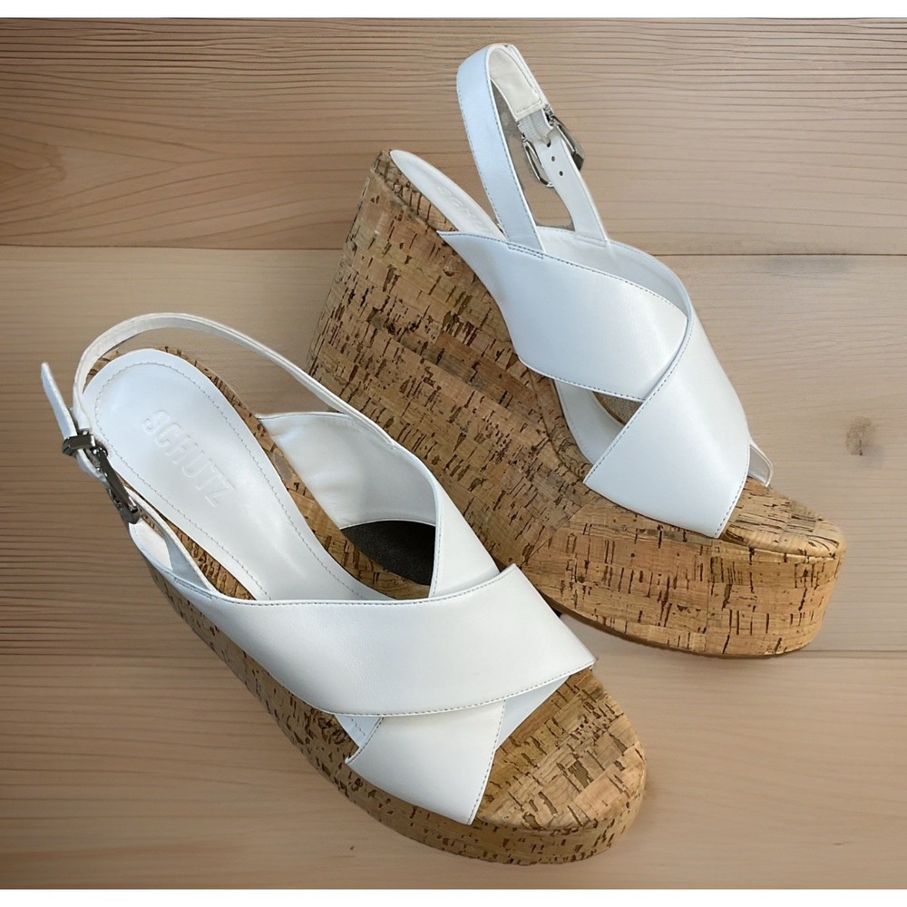 SCHUTZ‎ Cork Wedge Sandals Platform Jennifer White Women's Size 9.5B